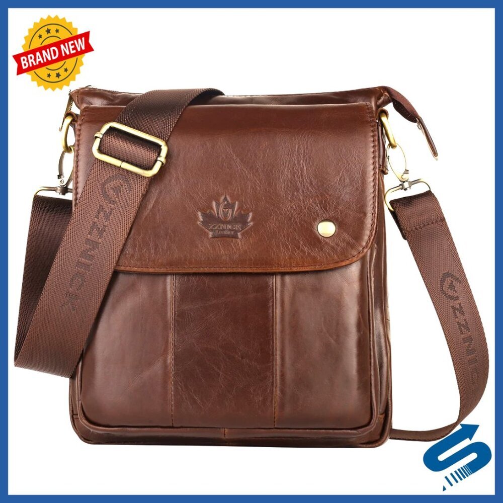 Genuine Leather Messenger Bag Crossbody Shoulder Bag for Travel Work Business